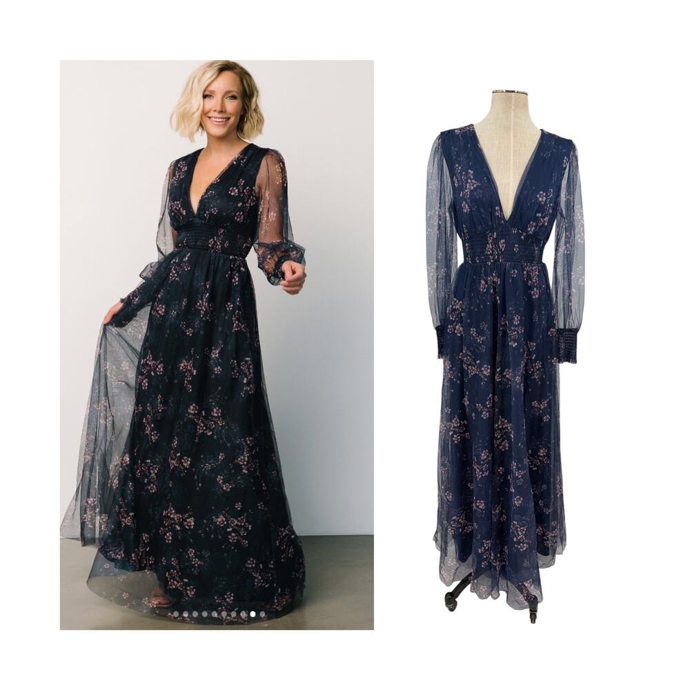 Baltic Born Layla Tulle Maxi Dress Metallic Blue Pink Floral NWT Size Medium
